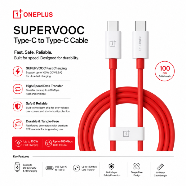 One Plus SUPERVOOC Type-C to Type-C 100 cm Cable
