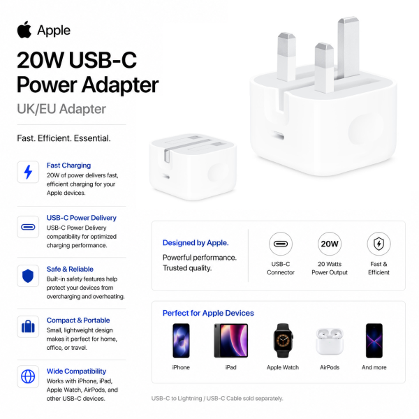 Apple 20W USB-C Power Adapter UK/EU Adapter