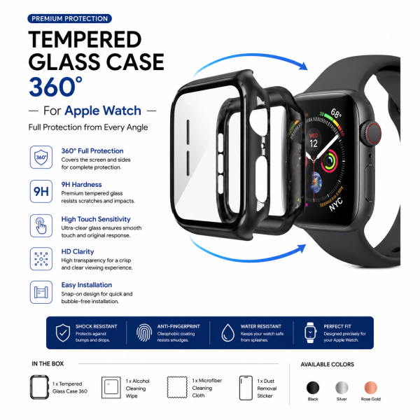 Apple Watch Tempered Glass Case 360